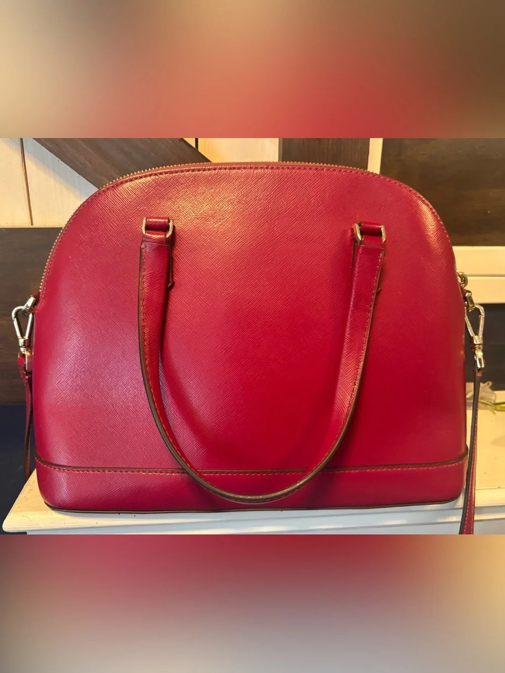 Kate Spade New York Red Saffiano Leather Dome Satchel Crossbody Bag